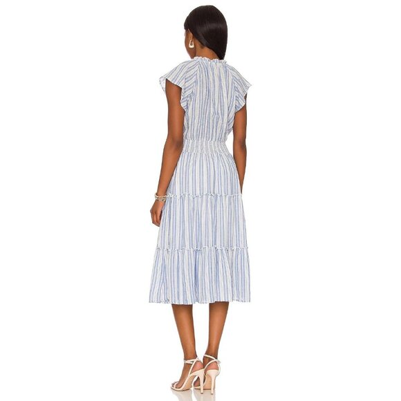RAILS Amellia Blue White New Haven Stripe Linen Rayon Tiered Midi Dress, Size M - Picture 3 of 15